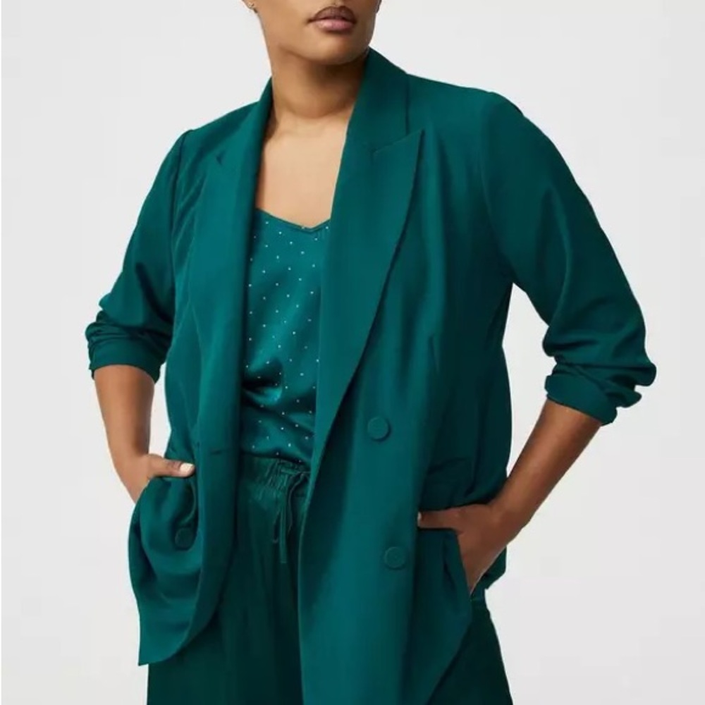 torrid 00 botanical garden Green Double-Breasted Blazer NWT relaxed fit stretchy - Picture 11 of 11